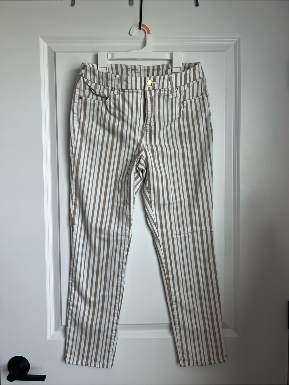 Chico's White and Beige Striped Ankle Jeans